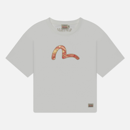 фото Женская футболка evisu embroidered brocade inserted seagull with logo printed, цвет белый, размер xs