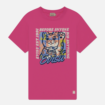 фото Женская футболка evisu cat with slogan plastisol printed & flocking, цвет розовый, размер xs
