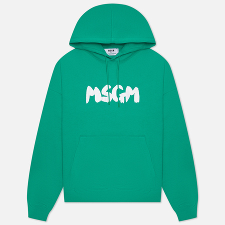 фото Мужская толстовка msgm new brush stroke logo hoodie, цвет зелёный, размер s