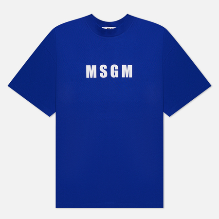 фото Мужская футболка msgm macrologo print, цвет синий, размер s