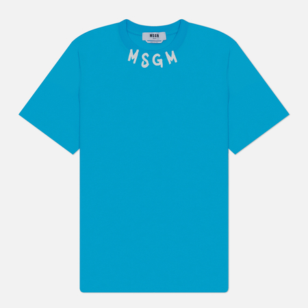 фото Мужская футболка msgm collar brush stroke print, цвет голубой, размер s