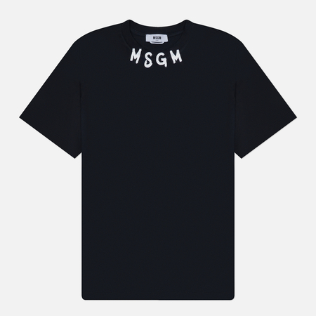 фото Мужская футболка msgm collar brush stroke print, цвет чёрный, размер s