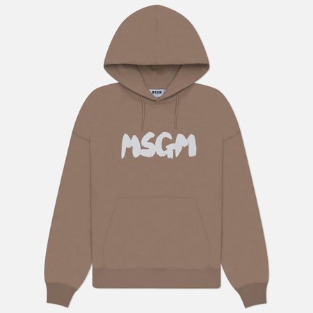 фото Мужская толстовка msgm new brosh stroke logo hoodie, цвет бежевый, размер s