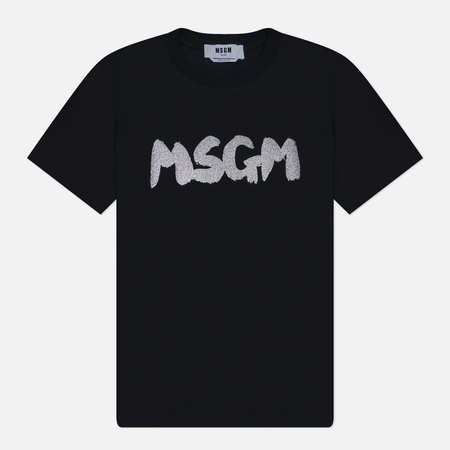 фото Женская футболка msgm new logo brush glitter, цвет чёрный, размер xs