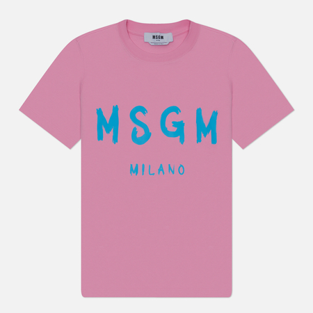 фото Женская футболка msgm brush stroke logo, цвет розовый, размер xs