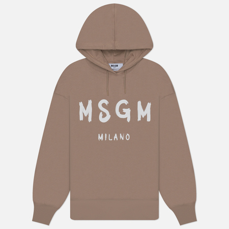 фото Женская толстовка msgm brush stroke logo hoodie, цвет бежевый, размер xs