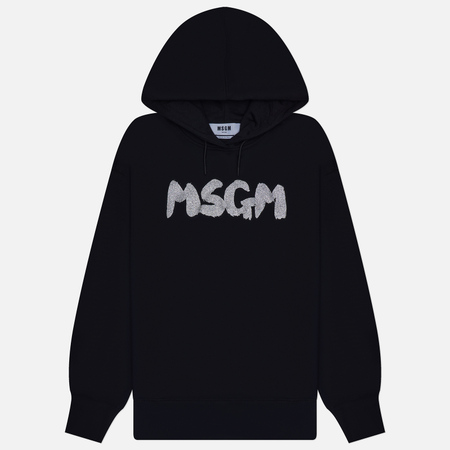 фото Женская толстовка msgm new logo brush glitter print, цвет чёрный, размер xs