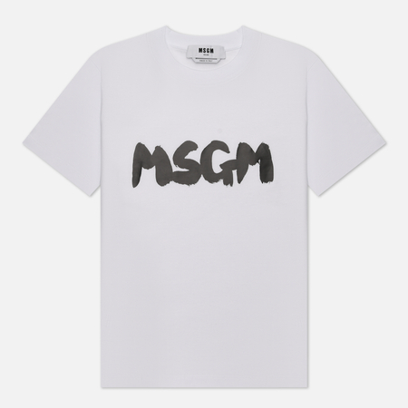 фото Женская футболка msgm logo brush print, цвет белый, размер xs