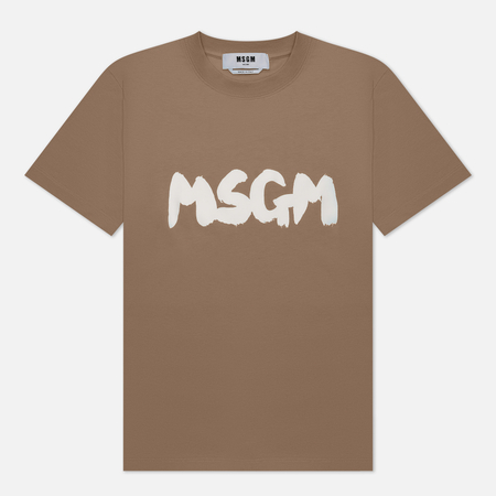 фото Женская футболка msgm logo brush print, цвет бежевый, размер s