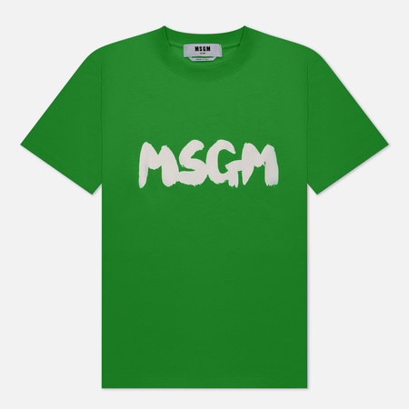 фото Женская футболка msgm logo brush print, цвет зелёный, размер xs