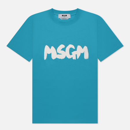 фото Женская футболка msgm logo brush print, цвет голубой, размер xs