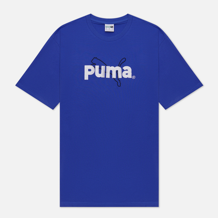 фото Мужская футболка puma puma team graphic, цвет синий, размер s