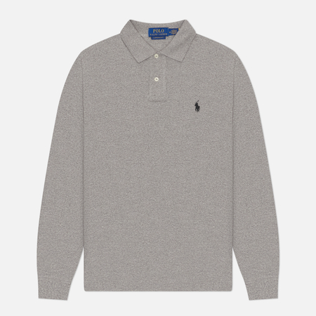 фото Мужской лонгслив polo ralph lauren custom slim fit polo basic mesh, цвет серый, размер m