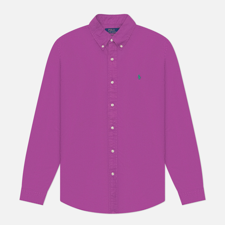 фото Мужская рубашка polo ralph lauren custom fit garment dyed oxford, цвет фиолетовый, размер m