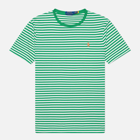 фото Мужская футболка polo ralph lauren embroidered logo stripe custom slim, цвет зелёный, размер xxl