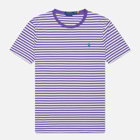 фото Мужская футболка polo ralph lauren embroidered logo stripe custom slim, цвет фиолетовый, размер s