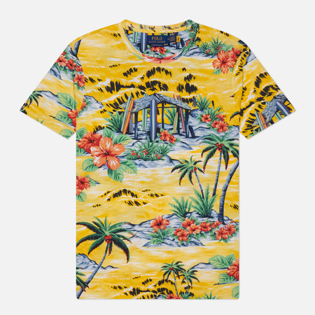 фото Мужская футболка polo ralph lauren custom slim fit tropical jersey, цвет жёлтый, размер s