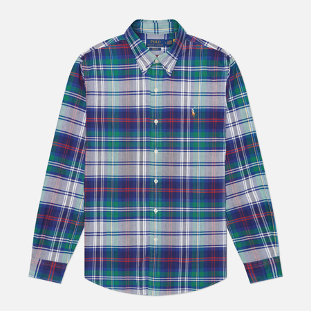 фото Мужская рубашка polo ralph lauren custom fit classic oxford, цвет синий, размер l