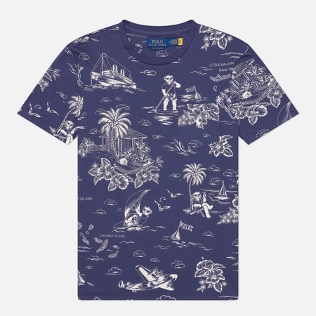 фото Мужская футболка polo ralph lauren custom slim fit polo bear, цвет синий, размер xl