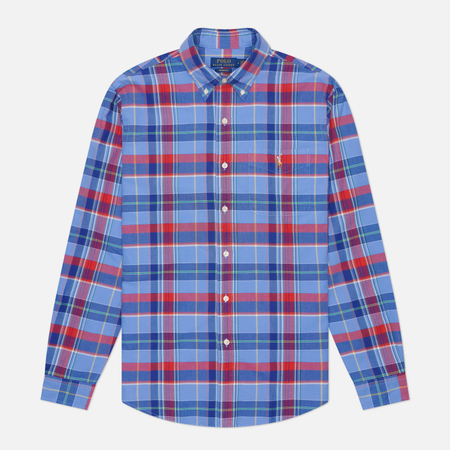 фото Мужская рубашка polo ralph lauren custom fit classic oxford, цвет синий, размер m