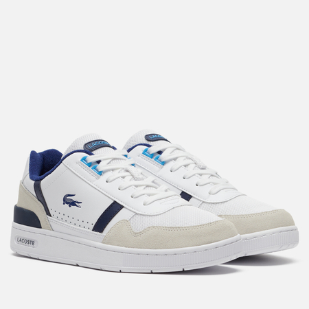 фото Мужские кроссовки lacoste t-clip contrasted leather, цвет белый, размер 40.5 eu