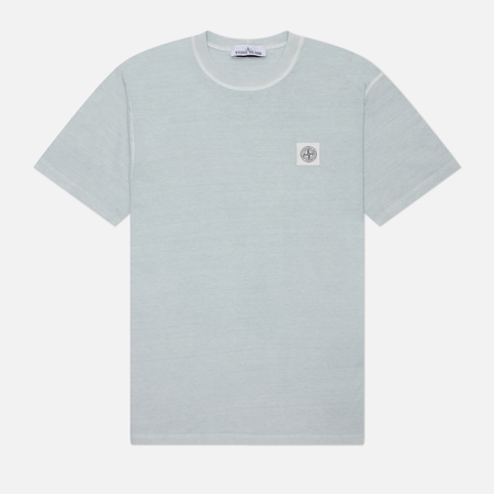 фото Мужская футболка stone island fissato compass patch logo, цвет голубой, размер m