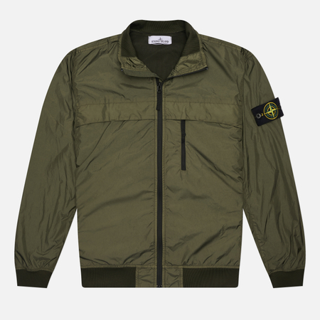 фото Мужская куртка ветровка stone island garment dyed crinkle reps r-ny, цвет зелёный, размер m