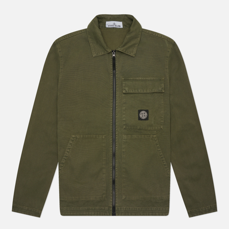 фото Мужская рубашка stone island panama cotton old effect overshirt, цвет зелёный, размер m