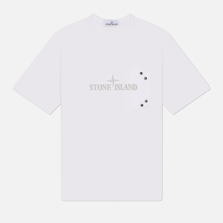 фото Мужская футболка stone island pocket detail logo, цвет белый, размер l