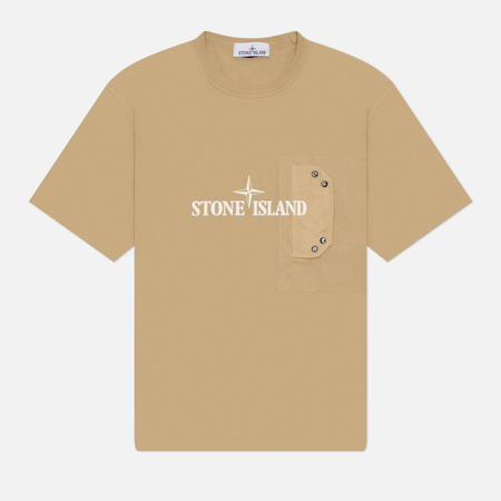 фото Мужская футболка stone island pocket detail logo, цвет бежевый, размер l