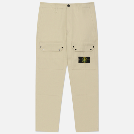 фото Мужские брюки stone island stretch cotton drill cargo, цвет бежевый, размер 34