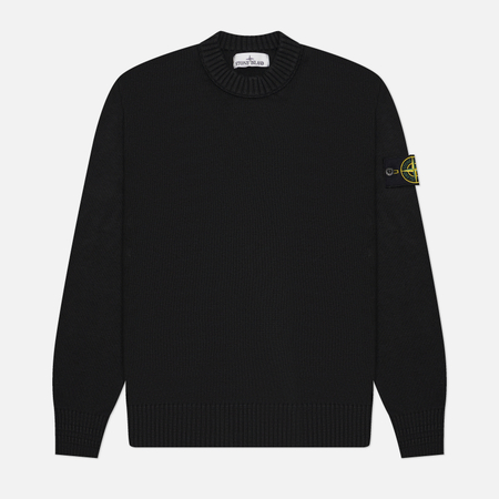 фото Мужской свитер stone island winter cotton loose crewneck, цвет чёрный, размер s