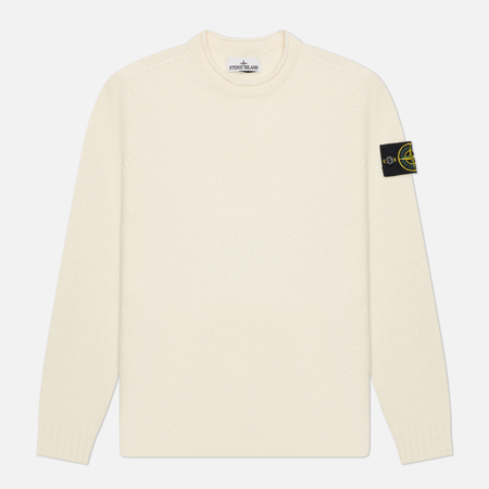 фото Мужской свитер stone island lambswool crewneck, цвет бежевый, размер s