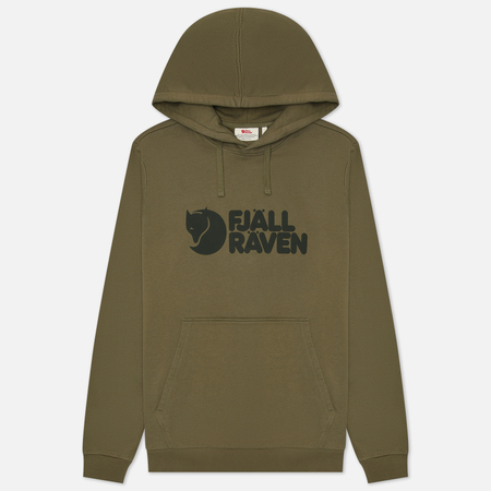 фото Мужская толстовка fjallraven logo hoodie, цвет оливковый, размер m
