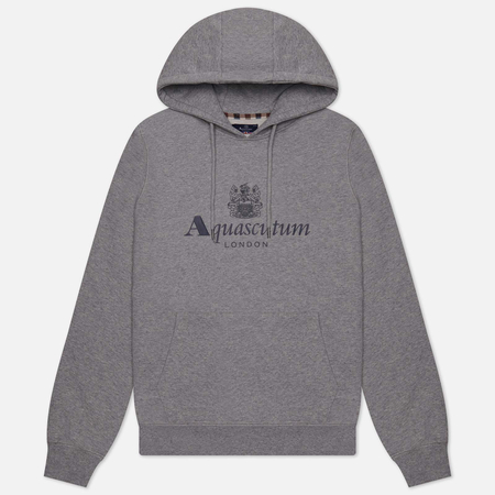 фото Мужская толстовка aquascutum active big logo hoodie fleece, цвет серый, размер s