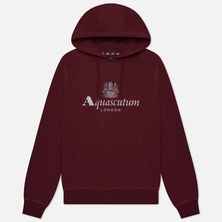 фото Мужская толстовка aquascutum active big logo hoodie fleece, цвет бордовый, размер s
