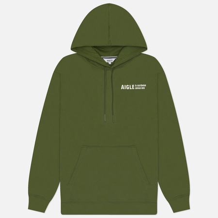 фото Мужская толстовка aigle brushed printed hoodie, цвет зелёный, размер s