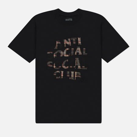фото Мужская футболка anti social social club plaid applique, цвет чёрный, размер m