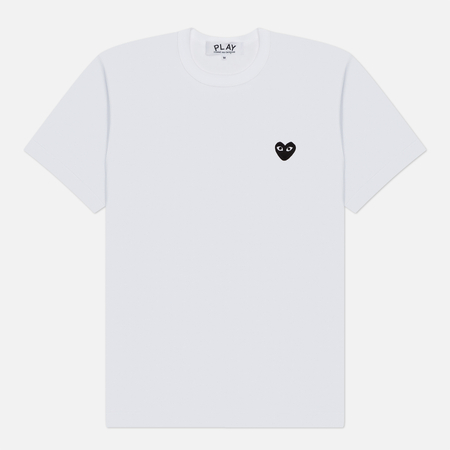 фото Мужская футболка comme des garcons play black emblem, цвет белый, размер m