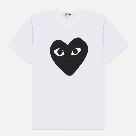 фото Мужская футболка comme des garcons play oversized front logo print, цвет белый, размер xxl