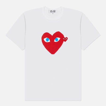 фото Мужская футболка comme des garcons play red emblem blue eyes, цвет белый, размер xxl