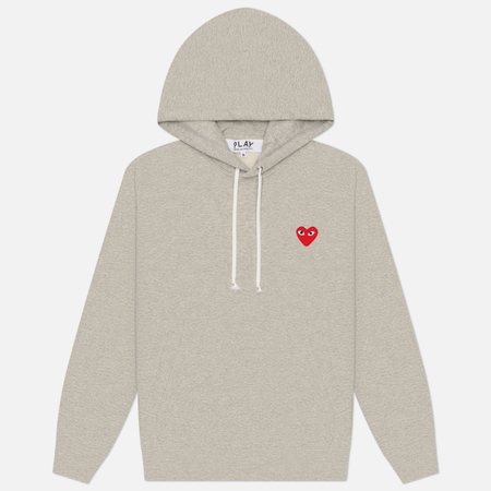 фото Мужская толстовка comme des garcons play red heart hoodie, цвет серый, размер l