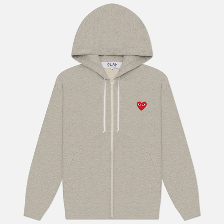 фото Мужская толстовка comme des garcons play red multi heart full zip hoodie, цвет серый, размер l