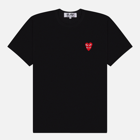 фото Мужская футболка comme des garcons play double red emblem, цвет чёрный, размер l