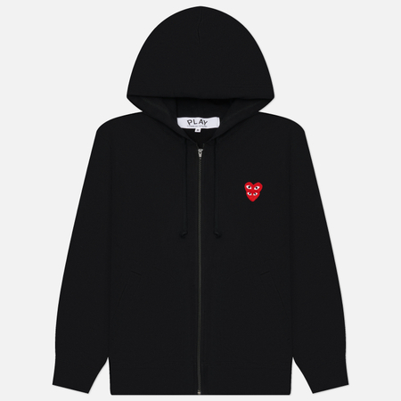 фото Мужская толстовка comme des garcons play double red emblem full zip hoodie, цвет чёрный, размер xl