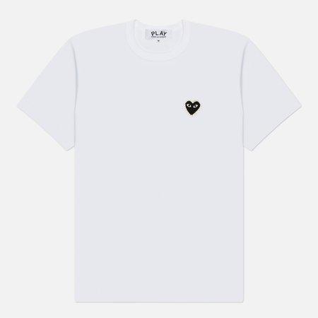 фото Мужская футболка comme des garcons play black emblem x rhinestone, цвет белый, размер m