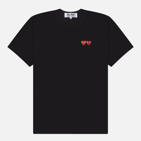 фото Мужская футболка comme des garcons play double heart emblem, цвет чёрный, размер s