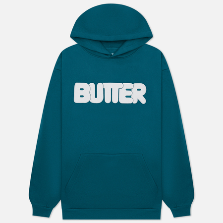 фото Мужская толстовка butter goods puff rounded logo hoodie, цвет зелёный, размер s