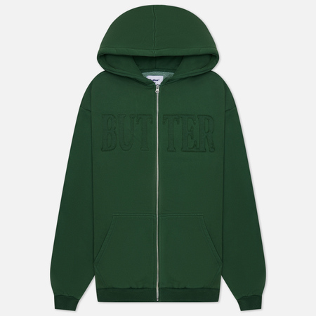 фото Мужская толстовка butter goods fabric applique zip hoodie, цвет зелёный, размер s