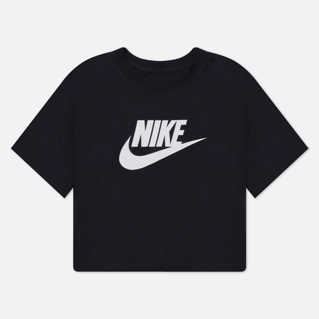 фото Женская футболка nike essential cropped icon futura, цвет чёрный, размер xs
